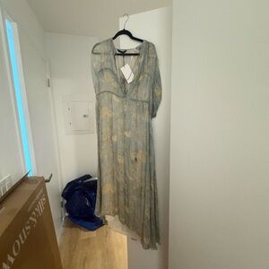 Zara Blue and Cream Floral Maxi Dress